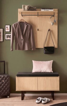 Garderobe Sitzbank Breda in Stone Eiche Garderobenbank 90 cm, mit Push-to-Open
