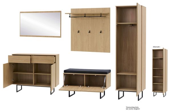 Garderobe Set 6-teilig Breda in Stone Eiche Garderobenkombination 283 x 200 cm