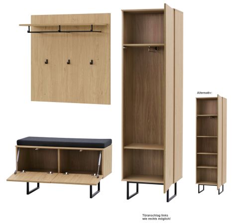 Garderobe Set 4-teilig Breda in Stone Eiche Garderobenkombination 158 x 200 cm