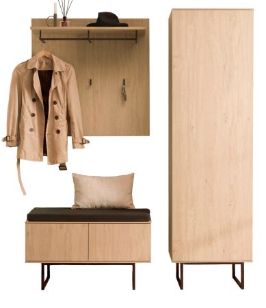 Garderobe Set 4-teilig Breda in Stone Eiche Garderobenkombination 158 x 200 cm