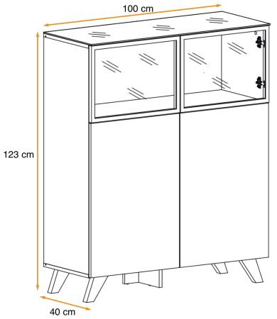 Vitrine Heritage in Wotan Eiche und schwarz Vitrinenschrank mit LED, 100 x 123 cm