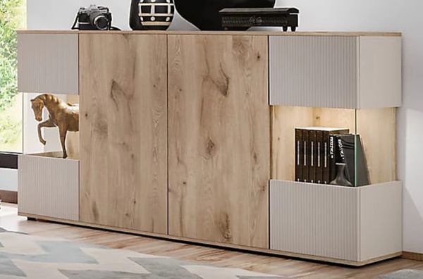 Sideboard Cathlyn in Eiche und Kaschmir, Kommode inkl. LED, 160 x 92 cm