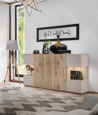 Sideboard Cathlyn in Eiche und Kaschmir, Kommode inkl. LED, 160 x 92 cm