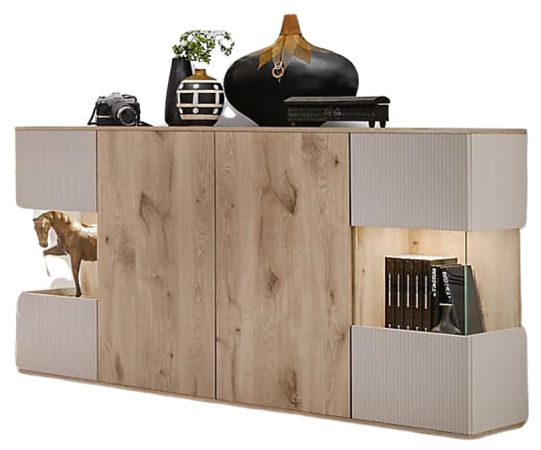 Sideboard Cathlyn in Eiche und Kaschmir, Kommode inkl. LED, 160 x 92 cm