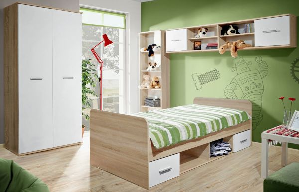 Kinderzimmer / Jugendzimmer Superior in wei� und Sonoma Eiche Komplett Set 4-teilig