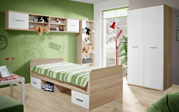 Kinderzimmer / Jugendzimmer Superior in wei� und Sonoma Eiche Komplett Set 4-teilig