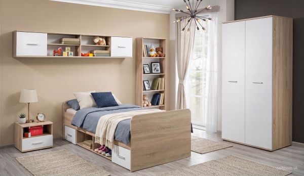 Kinderzimmer / Jugendzimmer Superior in wei� und Sonoma Eiche Komplett Set 5-teilig