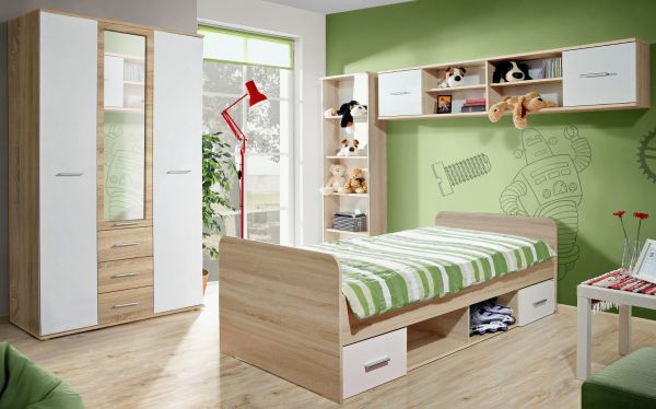 Kinder-/Jugendzimmer Superior in wei� und Sonoma Eiche Komplett Set 4-teilig