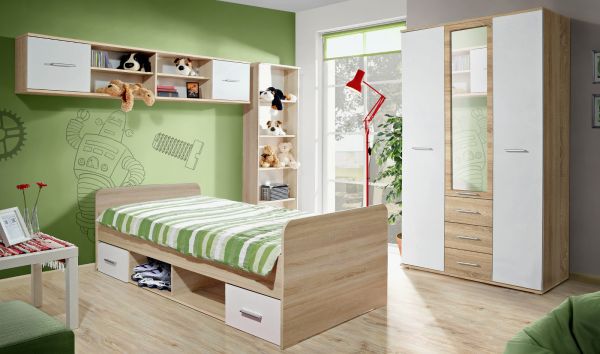 Kinder-/Jugendzimmer Superior in wei� und Sonoma Eiche Komplett Set 4-teilig