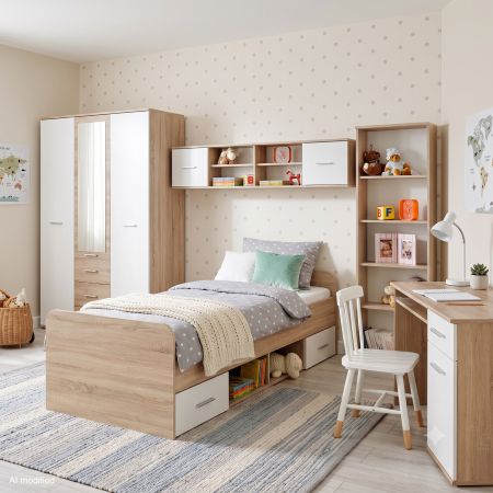 Kinder-/Jugendzimmer Superior in wei� und Sonoma Eiche Komplett Set 5-teilig