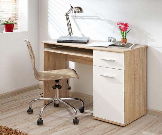 Schreibtisch Superior in wei� und Sonoma Eiche Laptoptisch f�r Kinderzimmer / Jugendzimmer, 104 x 76 cm