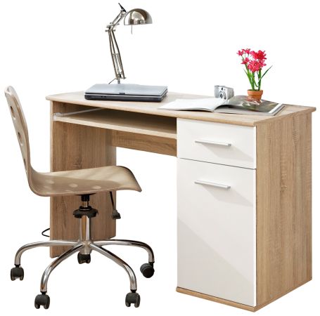 Schreibtisch Superior in wei� und Sonoma Eiche Laptoptisch f�r Kinderzimmer / Jugendzimmer, 104 x 76 cm
