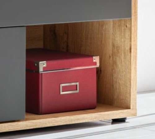 Sideboard Lester in Grau / Anthrazit und Wotan Eiche Kommode mit LED, Push-to-Open, 120 x 77 cm