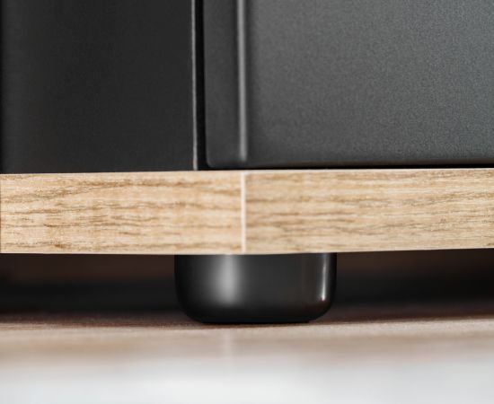 Sideboard Lester in Grau / Anthrazit und Wotan Eiche Kommode mit LED, Push-to-Open, 120 x 77 cm