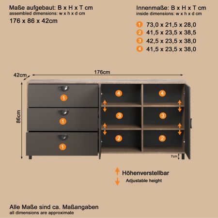 Sideboard Oriana in Bronze und Rostoptik Kommode 176 cm, Soft-Close