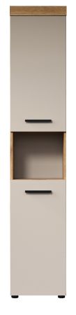 Badezimmer Hochschrank Celeste in Kaschmir und Evoke Eiche Badschrank 36 x 184 cm