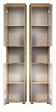 Badezimmer Hochschrank Celeste in Kaschmir und Evoke Eiche Badschrank 36 x 184 cm