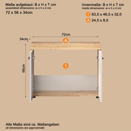 Waschbeckenunterschrank Celeste in Kaschmir und Evoke Eiche Badezimmer Unterschrank 72 cm