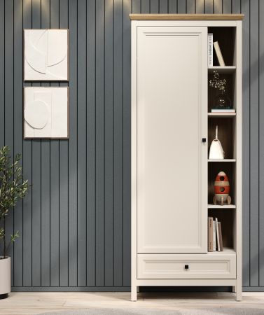 Garderobenschrank Cozy in Kaschmir und Stein Eiche Landhaus Garderobe 80 x 200 cm, Soft-Close