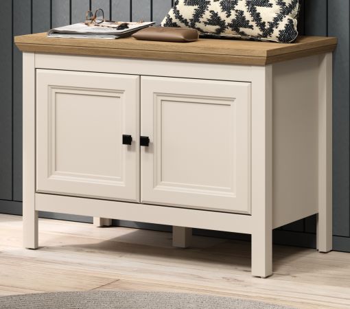 Garderobe Sitzbank Cozy in Kaschmir und Stein Eiche Landhaus Garderobenbank 76 cm, Soft-Close