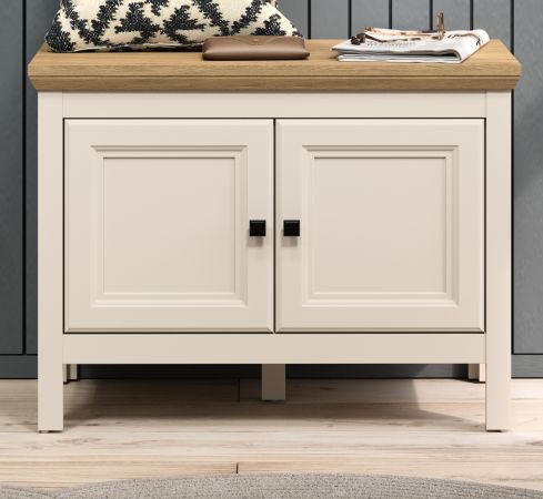 Garderobe Sitzbank Cozy in Kaschmir und Stein Eiche Landhaus Garderobenbank 76 cm, Soft-Close
