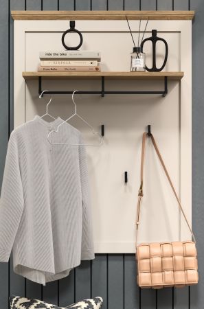 Garderobenpaneel Cozy in Kaschmir und Stein Eiche Landhaus Wandgarderobe 76 x 100 cm
