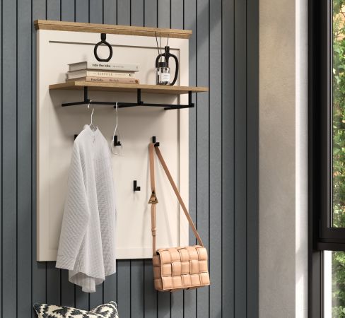 Garderobenpaneel Cozy in Kaschmir und Stein Eiche Landhaus Wandgarderobe 76 x 100 cm