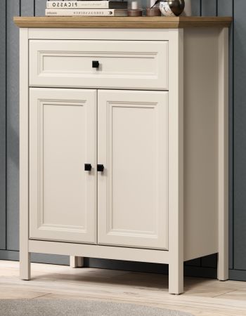 Flurkommode Cozy in Kaschmir und Stein Eiche Landhaus Schuhschrank 70 x 98 cm, Soft-Close