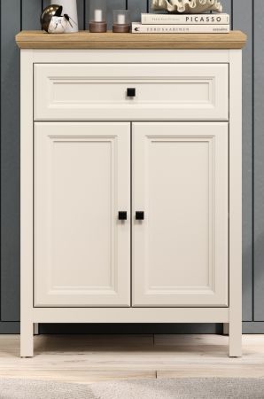 Flurkommode Cozy in Kaschmir und Stein Eiche Landhaus Schuhschrank 70 x 98 cm, Soft-Close