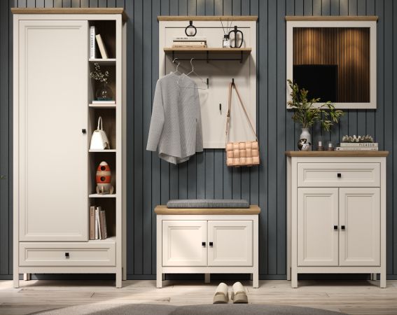 Garderobe Set 5-teilig Cozy in Kaschmir und Stein Eiche Landhaus Garderobenkombination 256 cm, Soft-Close