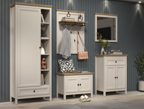 Garderobe Set 5-teilig Cozy in Kaschmir und Stein Eiche Landhaus Garderobenkombination 256 cm, Soft-Close