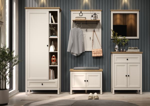 Garderobe Set 5-teilig Cozy in Kaschmir und Stein Eiche Landhaus Garderobenkombination 256 cm, Soft-Close