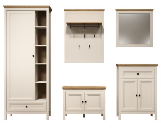 Garderobe Set 5-teilig Cozy in Kaschmir und Stein Eiche Landhaus Garderobenkombination 256 cm, Soft-Close