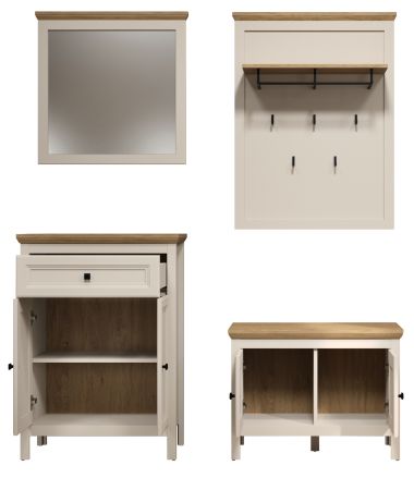 Garderobe Set 4-teilig Cozy in Kaschmir und Stein Eiche Landhaus Garderobenkombination 161 cm, Soft-Close