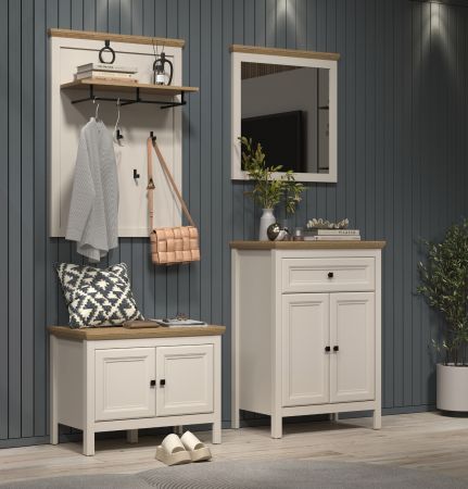 Garderobe Set 4-teilig Cozy in Kaschmir und Stein Eiche Landhaus Garderobenkombination 161 cm, Soft-Close