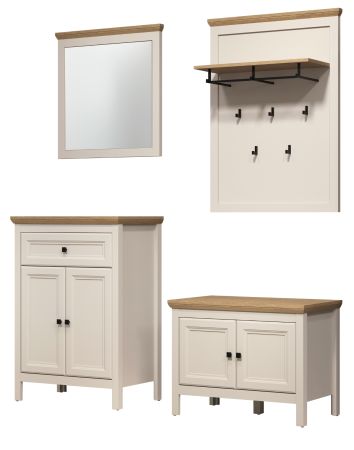 Garderobe Set 4-teilig Cozy in Kaschmir und Stein Eiche Landhaus Garderobenkombination 161 cm, Soft-Close