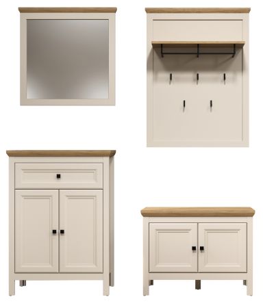 Garderobe Set 4-teilig Cozy in Kaschmir und Stein Eiche Landhaus Garderobenkombination 161 cm, Soft-Close