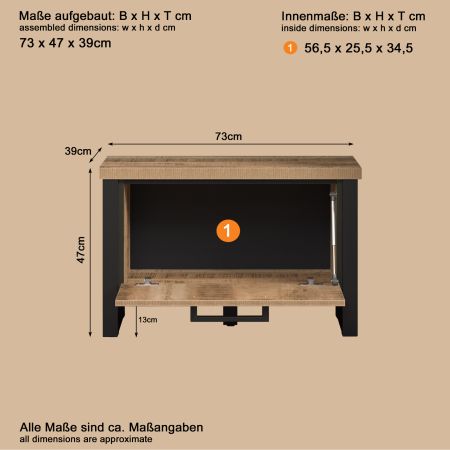 Garderobe Sitzbank Loom in Mango und schwarz Garderobenbank 73 cm