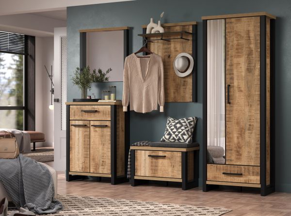 Garderobenpaneel Loom in Mango und schwarz Wandgarderobe 73 x 95 cm