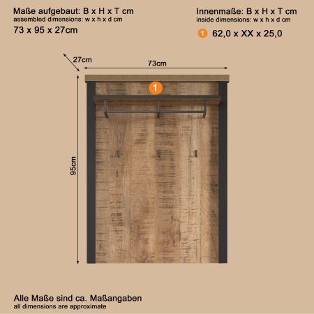 Garderobenpaneel Loom in Mango und schwarz Wandgarderobe 73 x 95 cm