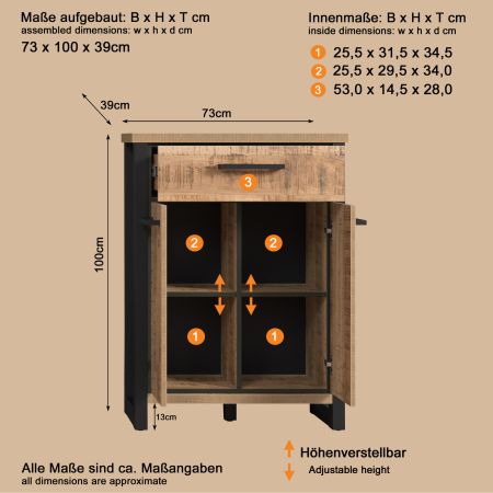 Flurkommode Loom in Mango und schwarz Schuhschrank 73 x 100 cm