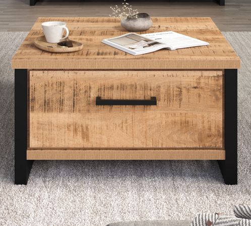 Couchtisch Loom in Mango und schwarz Beistelltisch quadratisch 80 x 80 cm
