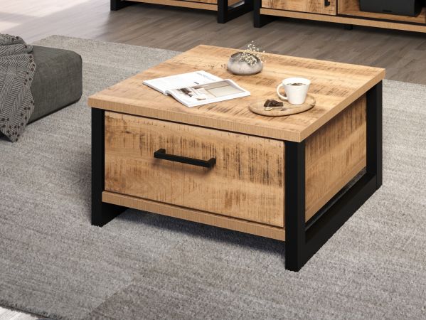Couchtisch Loom in Mango und schwarz Beistelltisch quadratisch 80 x 80 cm