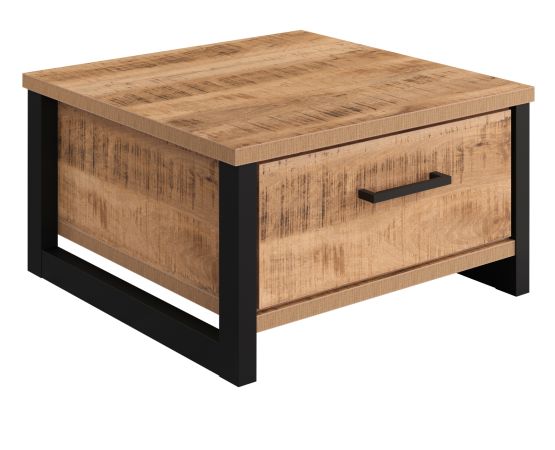 Couchtisch Loom in Mango und schwarz Beistelltisch quadratisch 80 x 80 cm
