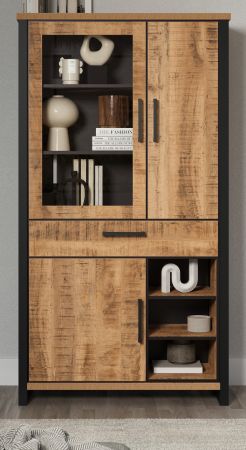 Vitrine Loom in Mango und schwarz Wohn- und Esszimmer Vitrinenschrank 106 x 195 cm