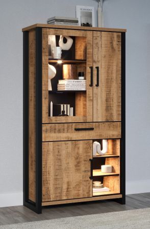 Vitrine Loom in Mango und schwarz Wohn- und Esszimmer Vitrinenschrank 106 x 195 cm