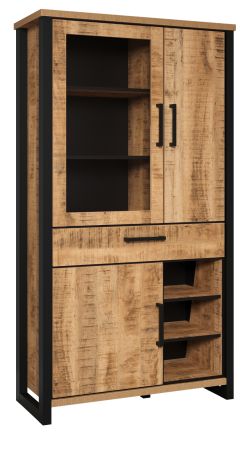 Vitrine Loom in Mango und schwarz Wohn- und Esszimmer Vitrinenschrank 106 x 195 cm