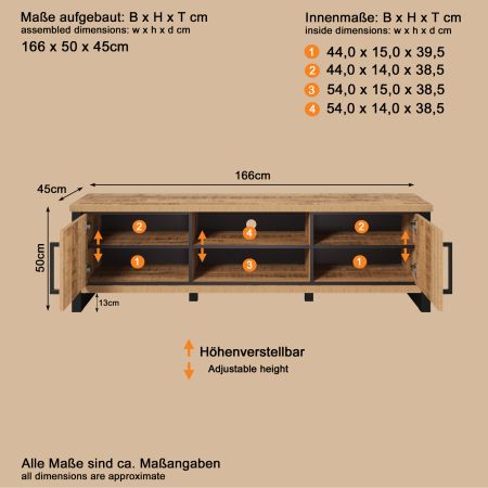 TV-Lowboard Loom in Mango und schwarz TV Unterteil 166 cm