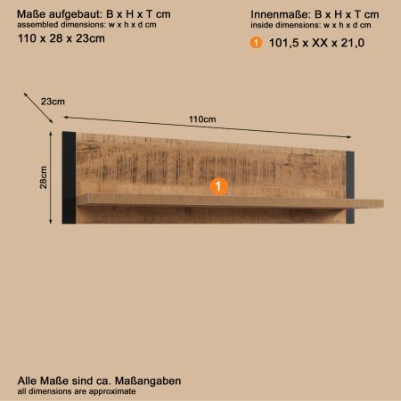 Wandboard Loom in Mango und schwarz Wandregal 110 cm