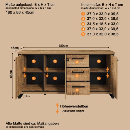 Sideboard Loom in Mango und schwarz Kommode 180 x 86 cm